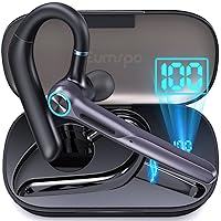 Bluetooth Headset Wireless Earpiece 60Hrs Playback Built-in Dual Mic Noise Canceling Wireless Headset Earphone with 400mAh LED Charging Case for Business Office Trucker