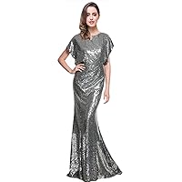 Womens 2018 Short Sleeves Sequined Prom Evening Party Gowns FormalJ276