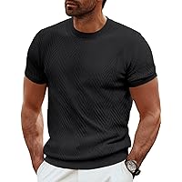 PJ PAUL JONES Men's Short Sleeve Knit T-Shirts Casual Crewneck Solid Texture Knit Shirt