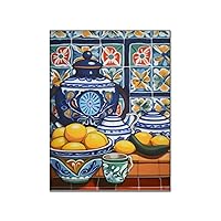 Vintage Posters Mexican Folk Art Oil Paintings, Rustic Terracotta Pottery Wall Art Deco Canvas Print Canvas Painting Wall Art Poster for Bedroom Living Room Decor 24x32inch(60x80cm) Frame-style-2