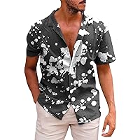 Modern Oversized Swiming Blouse Men Short Sleeve Summer Lightweight Print T Shirt Polyester Fit V Neck Button Down Top Mens White