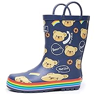 Toddler Rain Boots with Easy-On Handles, Waterproof Rubber Kids Rain Boots for Girls and Boys, in Fun Printed & Colors Unisex-Child Outdoor Rain Boots