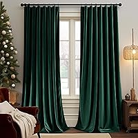 Lazzzy Velvet Blackout Curtains Green Thermal Insulated Drapes for Bedroom Living Room Darkening 108 Inches Extra Long Window Treatments Super Soft Luxury Rod Pocket 2 Panels Emerald Green