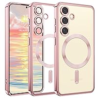 GUAGUA for Samsung Galaxy S24 Magnetic Clear Case, Galaxy S24 Phone Case Compatible with MagSafe Slim Fit Soft TPU Shockproof Protective Edge Electroplated Phone Case for Samsung S24 6.2 Inch, Pink