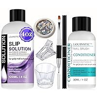 LOUINSTIC Poly Gel Slip Solution and Nail Brush Cleaner Kit, Slip Solution for Polygel Nails to Smooth poly nail gel, Nail Art Brush Cleaner to Nourish and repair bristles