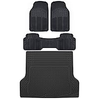 BDK Proliner All Weather Rubber Auto Floor Mats and Trunk Cargo Liner - Front & Rear Heavy Duty Set Fit for Car SUV Van and Truck, Black, 4 Pieces (Trim to Fit)