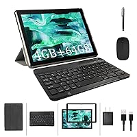 2 in 1 Tablet 10.1 Inch, Android 11.0 Tablet with Keyboard Case, 4GB+64GB ROM/512GB Computer Tablets, Quad Core, HD Touch Screen, Dual Carema, Games, Wi-Fi，BT, Google GMS Certified Tablet PC