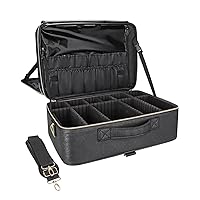 Relavel Extra Large Makeup Bag, Makeup Case Professional Makeup Artist Kit Train Case Travel Cosmetic Bag Brush Organizer, Waterproof Leather Material, with Adjustable Shoulder Straps and Dividers