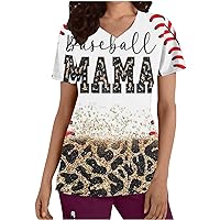 Baseball Mom Scurb_Tops Womens Tie Dye Leopard Tee Shirts Summer Casual Loose Fit V Neck Funny Fashion Blouses with Pockets