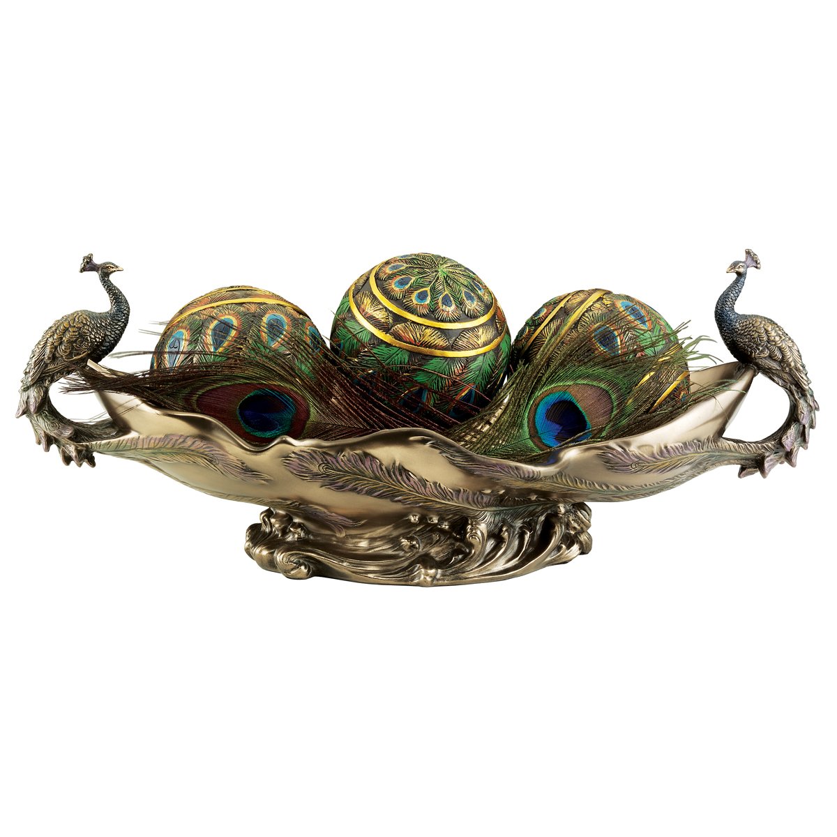 Design Toscano WU10476 Peacock's Decorative Centerpiece Sculptural Bowl, 17 Inch, Polyresin, Bronze Finish