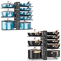 8-Tier Pots and Pans Organizer for Cabinet and Adjustable Pan Organizer Rack Bundle
