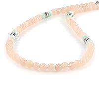 Natural Peach Aventurine & Green Angelite Beads Necklace With 925 Sterling Silver Chain, Multicolor Smooth Round Gemstone Handmade Jewelry Gift for Women, Girls, Birthday, Anniversary.