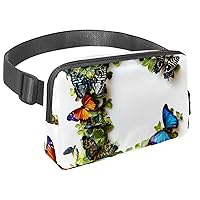 Fanny Pack Crossbody Bag, Letter C with Leaves Colorful Butterflies Pattern Waist Bag for Men Women, Mini Belt Bag with Adjustable Strap for Sports Traveling Running