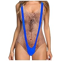 Women's One Piece Funny Swimsuits Novelty Hairy Chest 3D Print Bathing Suit Graphic Swimwear Sexy High Cut Monokini