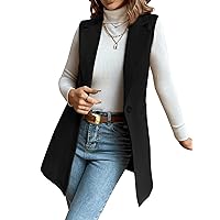 SweatyRocks Women's Elegant Sleeveless Blazer Jacket Vest Open Front Long Cardigan