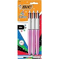 BIC 4-Color Shine Retractable Ball Pens, Fun Pink Metallic Barrel, Medium Point (1.0mm), 3-Count Pack, Retractable Ball Pen With Long-Lasting Ink