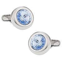 Crystal Solitaire Cufflinks in Light Blue Sapphire