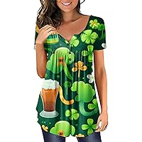 Summer Short Sleeve Blouse Womens2024 Tunic St.Patrick's Day Printed Tee Casual Tshirt V Neck Fashion Tops Button Shirt