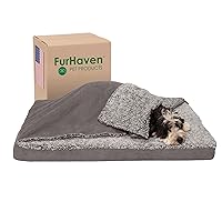 Furhaven Orthopedic Dog Bed for Large/Medium Dogs w/ Removable Washable Cover, For Dogs Up to 55 lbs - Berber & Suede Blanket Top Mattress - Gray, Large