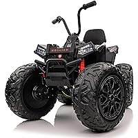 Kids ATV, 24V Ride on Car 4WD Quad Electric Vehicle, 4x80W Powerful Engine, with 7AHx2 Large Battery, Accelerator Handle, EVA Tire, Full Metal Suspension, LED Light, Bluetooth&Music, Deep-Black