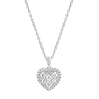 La4ve Diamonds Sterling Silver Necklace for Women Girls - 1/2 to 1 Carat Round-cut Diamond Heart Cluster Pendant Necklace | Fine Jewelry for Her | Gift Box Included