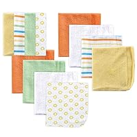Luvable Friends Unisex Baby Cotton Rich Washcloths, Yellow Stripe, One Size