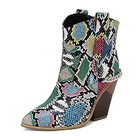 Women Ankle Boots Stacked Heel Dress Booties Metal Chain Slip On Pointed Toe Cool Cute Retro Shoes