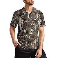 Deer Hunting Camo Buffalo Skull Men's T-Shirt Short-Sleeve Sports Shirt Workout Shirt Polo Shirts Sportswear Tops