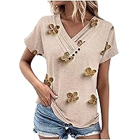 Women's Tops Dressy Casual Summer Short Sleeve 2024 Fashion Ladies Loose Fit Tunic Shirts V Neck Business Work Blouses