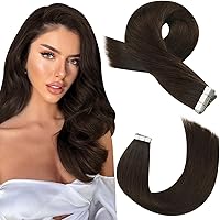 Moresoo Brown Tape in Hair Extensions Invisible PU Tape in Human Hair Extensions Dark Brown Tape in Extensions Real Human Hair Remy Hair Extensions Tape in 10 Inch #4 20pcs 30g