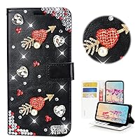 STENES Bling Wallet Phone Case Compatible with Samsung Galaxy S20 FE 5G Case - Stylish - 3D Handmade Sweet Arrow Heart Design Magnetic Wallet Stand Leather Cover Case - Black
