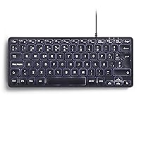 Perixx PERIBOARD-332 Mini USB Backlit Keyboard Wired Scissor Keys Type X White Backlit - Black - Spanish QWERTY