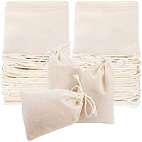 50 Pacs Cheesecloth Tea Filter Strainer Bags Reusable Muslin Drawstring Natural Unbleached Cotton Straining ECO Friendly Tea/Herb Brew Spice Bags Loose Leaf Tea Infuser for Home Kitchen Office Travel