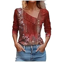 Business Casual Tops for Women Asymmetric Lapel Button Workout Shirts Long Sleeve Loose Fit Cute Tees Blouses