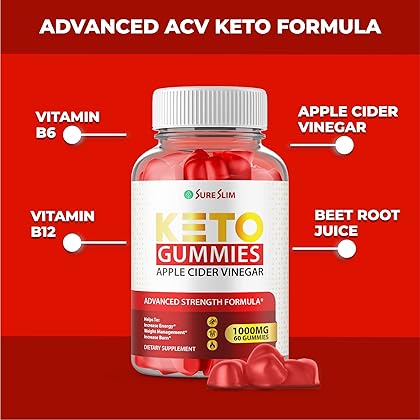 Sure Slim Keto Gummies - Official Formula, Vegan, Non GMO - Sure Slim ACV Keto gummies with Apple Cider Vinegar 1000mg, Sureslim Keto Gummies with Beet Root Juice, Pomegranate Juice (60 Gummies)