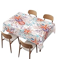 watercolor Tablecloth Rectangle,Nautical ocean Coral theme Table Cloth,Water Resistant Spill-Proof Wipeable Wrinkle Free Table Cover,for Kitchen Dinning Dinner, Outdoor, Seaside,60x104 inch,multicolor