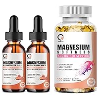 (2 Pack) Magnesium Glycinate Supplement Liquid + (120 Count) Magnesium Glycinate 500mg Capsules