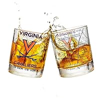 Greenline Goods University Of Virginia Whiskey Glass Set (2 Low Ball Glasses) - Contains Full Color Cavaliers Logo & Campus Map - Gift Idea for Virginia College Grads & Alumni - Glassware