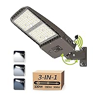 Parking Lot Light 320W/300W/280W Selectable, 51200LM (160LM/W) LED Parking Lot Light, 5000K LED Shoebox Light Dusk to Dawn Photocell, IP65 Street Light, Adjustable Arm & Slip Fitter in 1 Mount