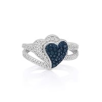 0.50 Cttw Natural White & Color Enhanced Blue Round Diamond Double Heart Cluster Ring Sterling Silver Size 7