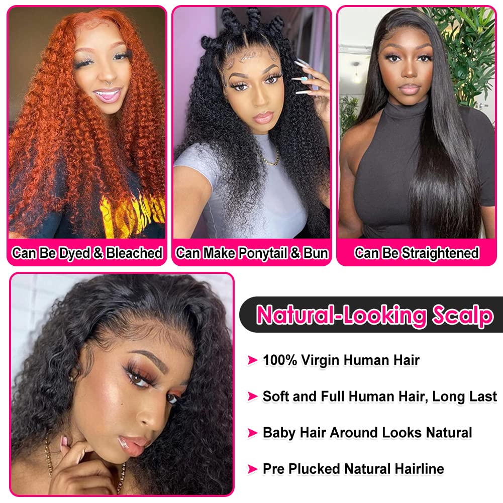 CYNOSURE 13x4 HD Transparent Lace Front Human Hair Wigs for Black Women 9A 180% Denisty Curly Lace Front Wigs Human Hair Pre Plucked with Baby Hair Natural Black Color 20inch