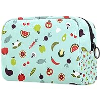 Simple Food Pattern Cosmetic Travel Bag Large Capacity Reusable Makeup Pouch Toiletry Bag For Teen Girls Women 18.5x7.5x13cm/7.3x3x5.1in