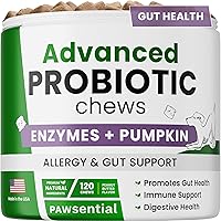 Advanced Dog Probiotics & Digestive Enzymes |Gut Health| Chews for Digestion, Allergy Yeast, Itchy Skin- Prebiotics Fiber Supplement - Diarrhea Gas Upset Stomach Relief Treats - 120 Chews