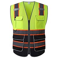 High Visibility Safety Vest - Multi Pockets Reflective Mesh Breathable Workwear, ANSI/ISEA Standards (Large, Yellow Black)