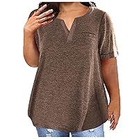 Plus Size Tops for Women Henley V Neck Short Sleeve Tunic Summer Oversized Blouses Solid Casual Loose Soft Tee Shirt