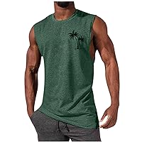 Palm Tree Graphic Beach Tank Tops for Men Athletic Sleeveless Tops Dry Fit Workout Muscle Tee Shirt Gym Tanks