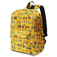 Lightweight Kids Backpack For School Boys and Girls, Preschool Kindergarten, Primary School, Daily Medium Size 3-14 Years Old (Engineering Vehicle/Yellow)