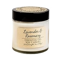 Lavender & Rosemary - Handcrafted Essential Oil Candle by Lathered Artisan - 100% Soy Wax with Wooden Wick (Lavender & Rosemary - Candle)