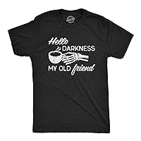 Mens Hello Darkness My Old Friend Tshirt Funny Skeleton Coffee Lover Graphic Tee