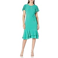 Maggy London Women's Catalina Crepe Jewel Neck Flutter Sleeve Fit and Flare